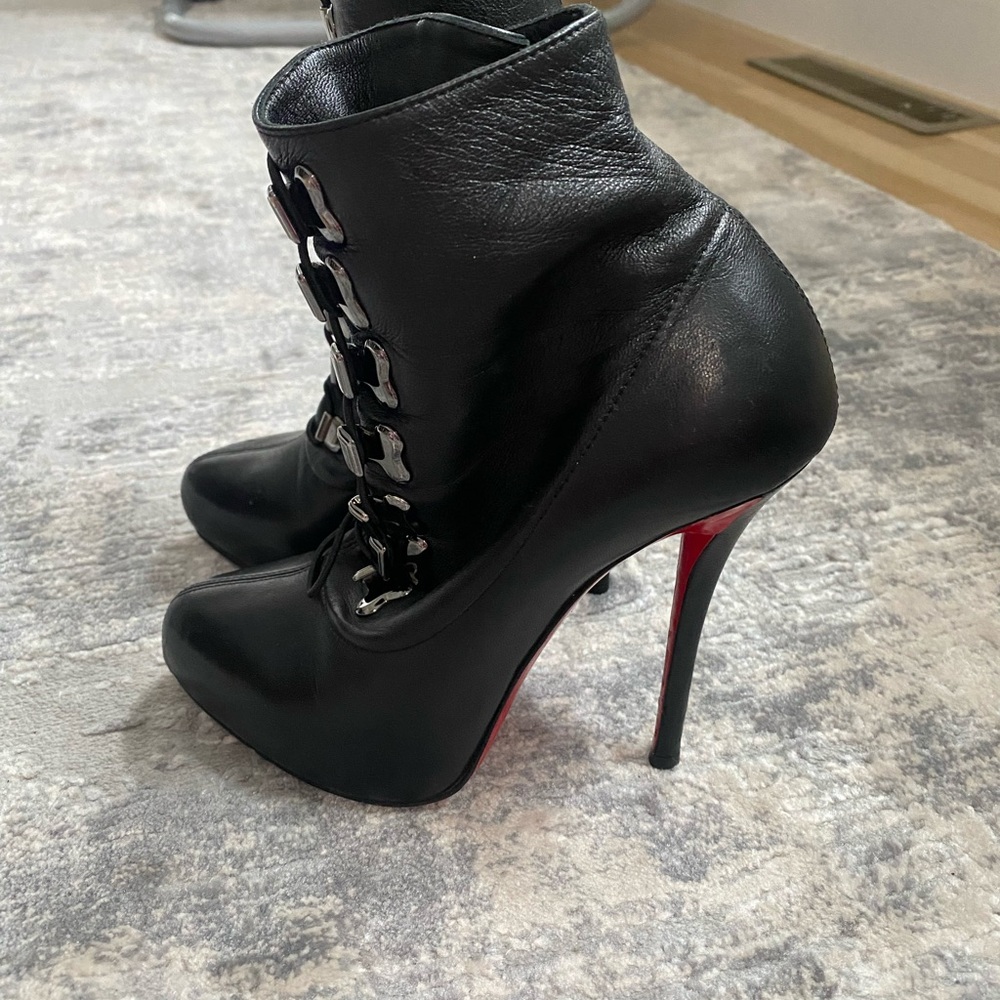 Christian Louboutin Black Heeled Boots with Red Soles - Picture 3 of 4